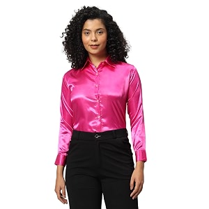 funday fashion women solid formal satin regular fit shirt