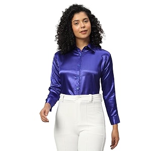 funday fashion women solid formal satin regular fit shirt in alpha m regular royal blue