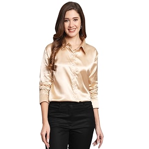 funday fashion women solid formal satin regular fit shirt