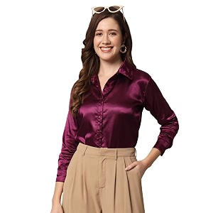funday fashion women solid formal satin regular fit shirt