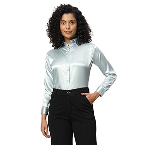 funday fashion women solid formal satin regular fit shirt in alpha m regular grey
