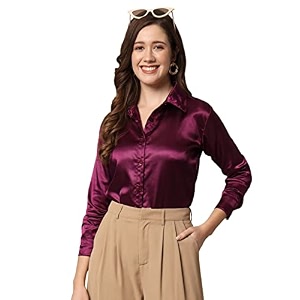 funday fashion women solid formal satin regular fit shirt