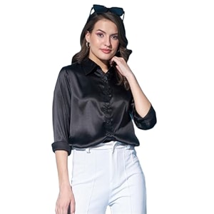 funday fashion women solid formal satin regular fit shirt
