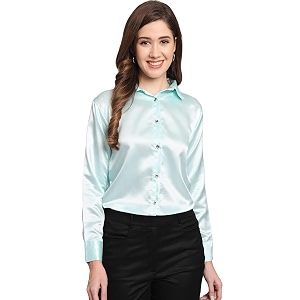 funday fashion women solid formal satin regular fit shirt