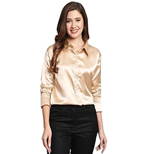 funday fashion women solid formal satin regular fit shirt