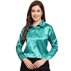 funday fashion women solid formal satin regular fit shirt