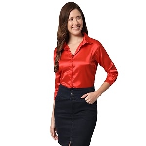 funday fashion women solid formal satin regular fit shirt
