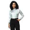 FUNDAY FASHION Women Solid Formal Satin Regular Fit Shirt (in, Alpha, M, Regular, Grey)