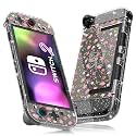 FUNDIARY Clear Case for Switch 2 with Glitter Sakura Design, Shock-Absorption Accessories with Slim Hard PC Protective Cover Skin and Ergonomic Grip Case for Switch 2 Game Console & Grips Controller