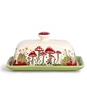 Fungi Fun Ceramic Butter Dish with Lids - Mushroom Butter Containers, White