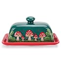 Fungi Fun Ceramic Butter Dish with Lids - Mushroom Butter Containers, Green