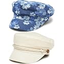Funky Junque Greek Fisherman Newsboy Cap, Cotton Captains Bakerboy Hat