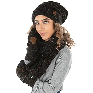 funky junque hat scarf glove set for women christmas gifts winter matching beanie infinity scarf texting gloves