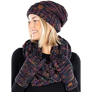 funky junque hat scarf glove set for women christmas gifts winter matching beanie infinity scarf texting gloves