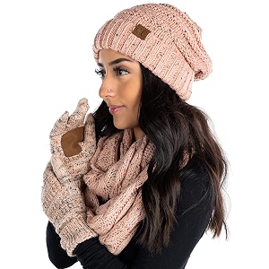 funky junque hat scarf glove set for women christmas gifts winter matching beanie infinity scarf texting gloves