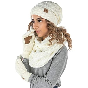 funky junque hat scarf glove set for women christmas gifts winter matching beanie infinity scarf texting gloves