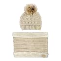 Funky Junque Kids Winter Fleece Lined Neck Warmer Ribbed Knit Pom Pom Winter Beanie Bundle Cold Weather Gaiter Toddler