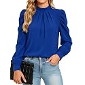 Funlingo Women Puff Long Sleeve Shirts Mock Neck Tops Dressy Casual Blouses