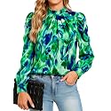 Funlingo Women Puff Long Sleeve Shirts Mock Neck Tops Dressy Casual Blouses