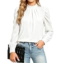 Funlingo Women Puff Long Sleeve Shirts Mock Neck Tops Dressy Casual Blouses