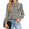 Funlingo Women Puff Long Sleeve Shirts Mock Neck Tops Dressy Casual Blouses