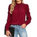 Funlingo Women Puff Long Sleeve Shirts Mock Neck Tops Dressy Casual Blouses