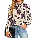 Funlingo Women Puff Long Sleeve Shirts Mock Neck Tops Dressy Casual Blouses