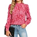 Funlingo Women Puff Long Sleeve Shirts Mock Neck Tops Dressy Casual Blouses