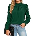 Funlingo Women Puff Long Sleeve Shirts Mock Neck Tops Dressy Casual Blouses