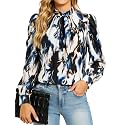 Funlingo Women Puff Long Sleeve Shirts Mock Neck Tops Dressy Casual Blouses