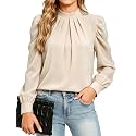 Funlingo Women Puff Long Sleeve Shirts Mock Neck Tops Dressy Casual Blouses