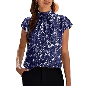Funlingo Womens Summer Tops Mock Neck Short