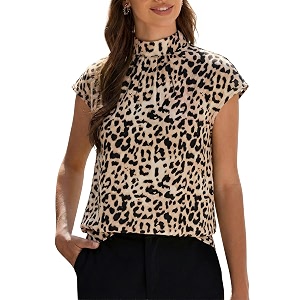 Funlingo Womens Summer Tops Mock Neck Short