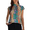 Funlingo Womens Summer Tops Mock Neck Short