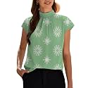Funlingo Womens Summer Tops Mock Neck Short