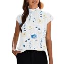 Funlingo Womens Summer Tops Mock Neck Short