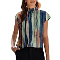 Funlingo Womens Summer Tops Mock Neck Short