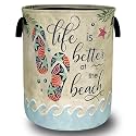 Funny Beach Laundry Basket Oxford Cloth Foldable Hamper 18.9x16.5 Inch