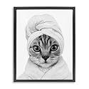 Funny Cat Bathrobe Portrait, 25 x 31 Inch Canvas in Floater Frame
