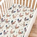 Funny Chicken Boho Floral Fitted Baby Crib Sheets Girl Boy 52"x28" Rooster Hen Flowers Soft Crib Mattress Cover Breathable Spring Farm Animal Baby Sheets for Standard Crib and Toddler Bed Mattress