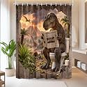 Funny Dinosaur Shower Curtain with Hook, Rustic Novelty Animal Bath Curtain