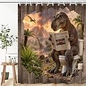 Funny Dinosaur Shower Curtain with Hook, Rustic Novelty Animal Bath Curtain