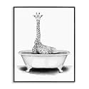 Funny Giraffe Tub Bathroom, 11 x 14 Inch Framed Giclée Print