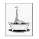 Funny Giraffe Tub Bathroom, 11 x 14 Inch Framed Giclée Print