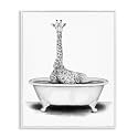 Funny Giraffe Tub Bathroom, 11 x 14 Inch Framed Giclée Print