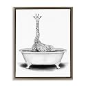 Funny Giraffe Tub Bathroom, 17 x 21 Inch Canvas in Floater Frame