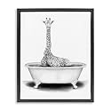 Funny Giraffe Tub Bathroom, 17 x 21 Inch Canvas in Floater Frame