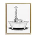 Funny Giraffe Tub Bathroom, 25 x 31 Inch Canvas in Floater Frame