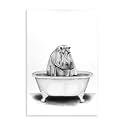 Funny Hippo in a Tub Bathroom, 10 x 15 Inch Mounted Print on Wall Plaque