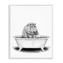 Funny Hippo in a Tub Bathroom, 16 x 20 Inch Framed Giclée Print